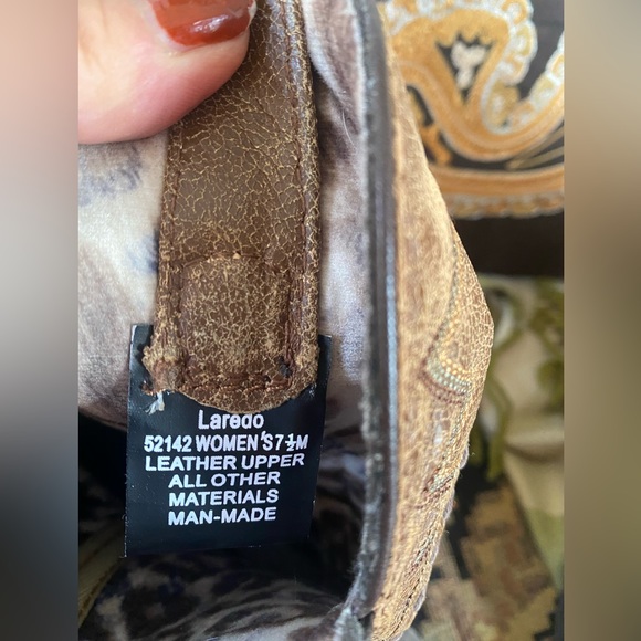 Laredo Women's Western Cowboy Boots Cullison Bucklace Black/tan crackle-leopard - Picture 5 of 16